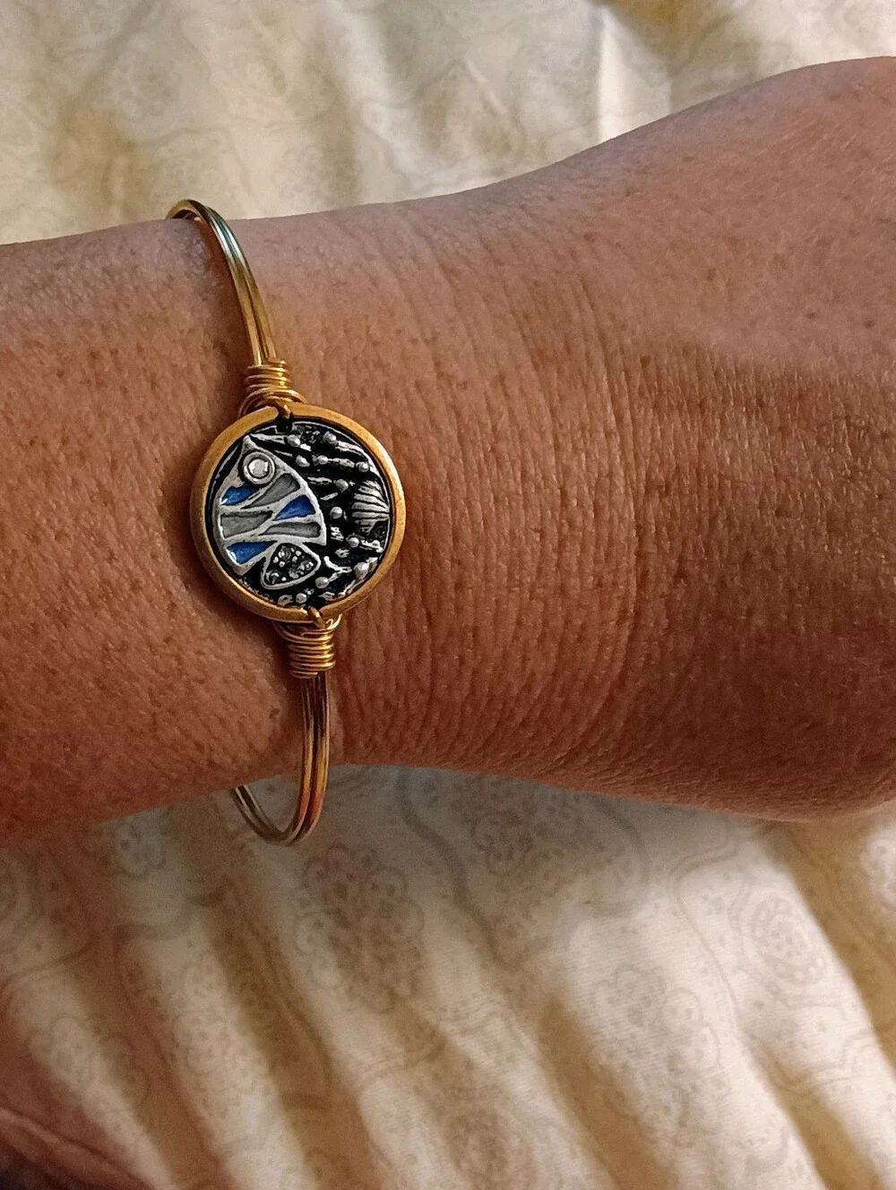 Luca + Danni Blue Enamel Fish Gold-Tone Wire Bangle